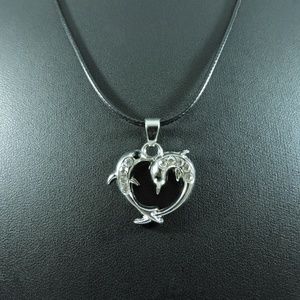 Stainless Steel Dolphin Heart Rhinestone Necklace